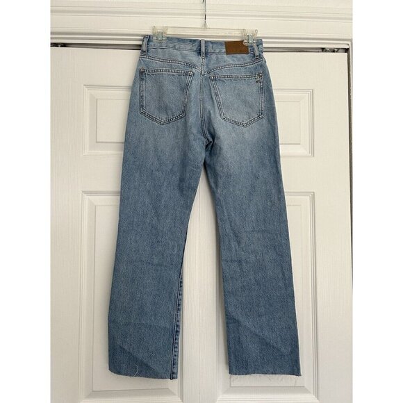 Madewell The'90s Straight Jean in Revoir Wash Ripped Raw Hem Size 25 Petite - Picture 5 of 13